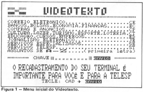 Videotexto brasileiro, tela Menu Inicial